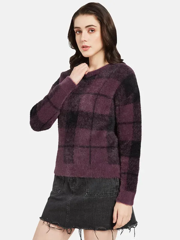 Mettle Women Purple  Black Checked Pullover