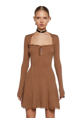 Mid Century Date Thermal Dress  - Brown