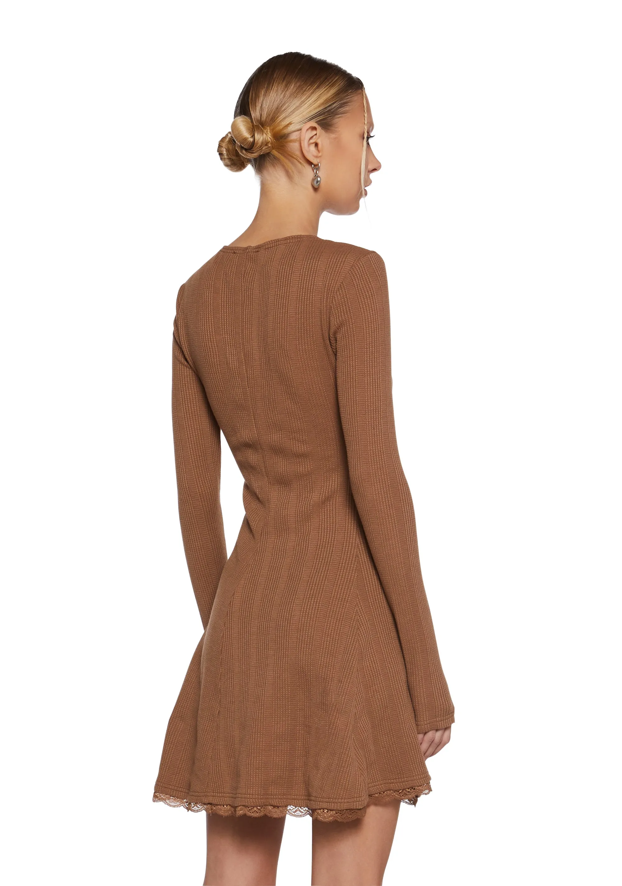 Mid Century Date Thermal Dress  - Brown