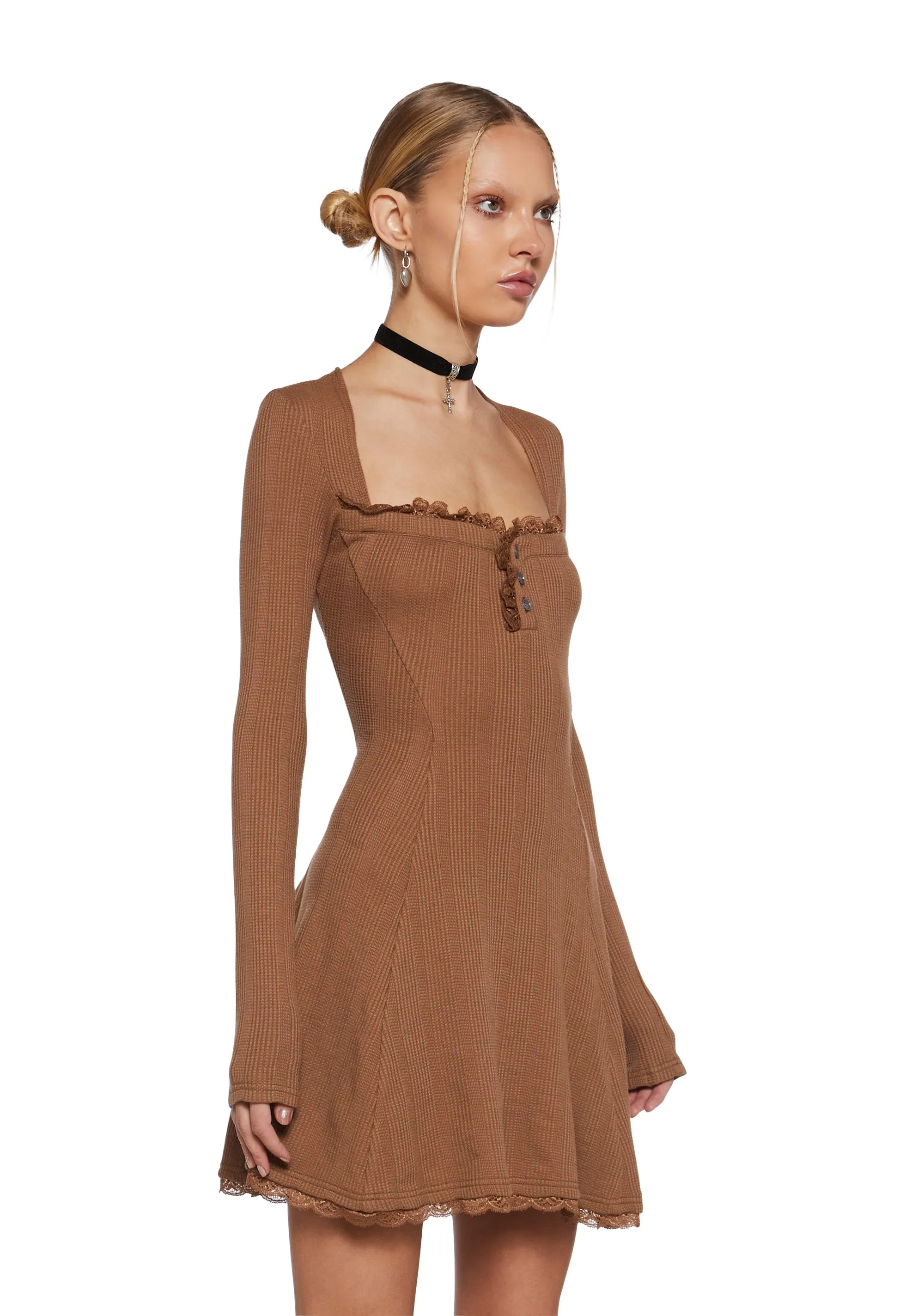 Mid Century Date Thermal Dress  - Brown