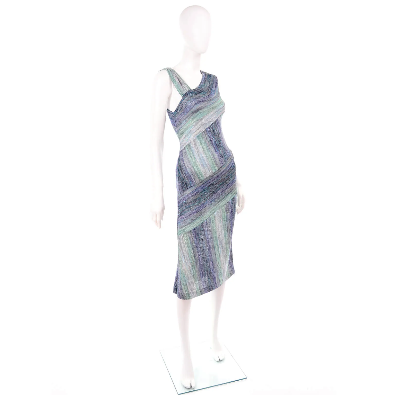 Missoni Metallic Stretch Knit Dress w/ Asymmetrical Striped Design 6/8