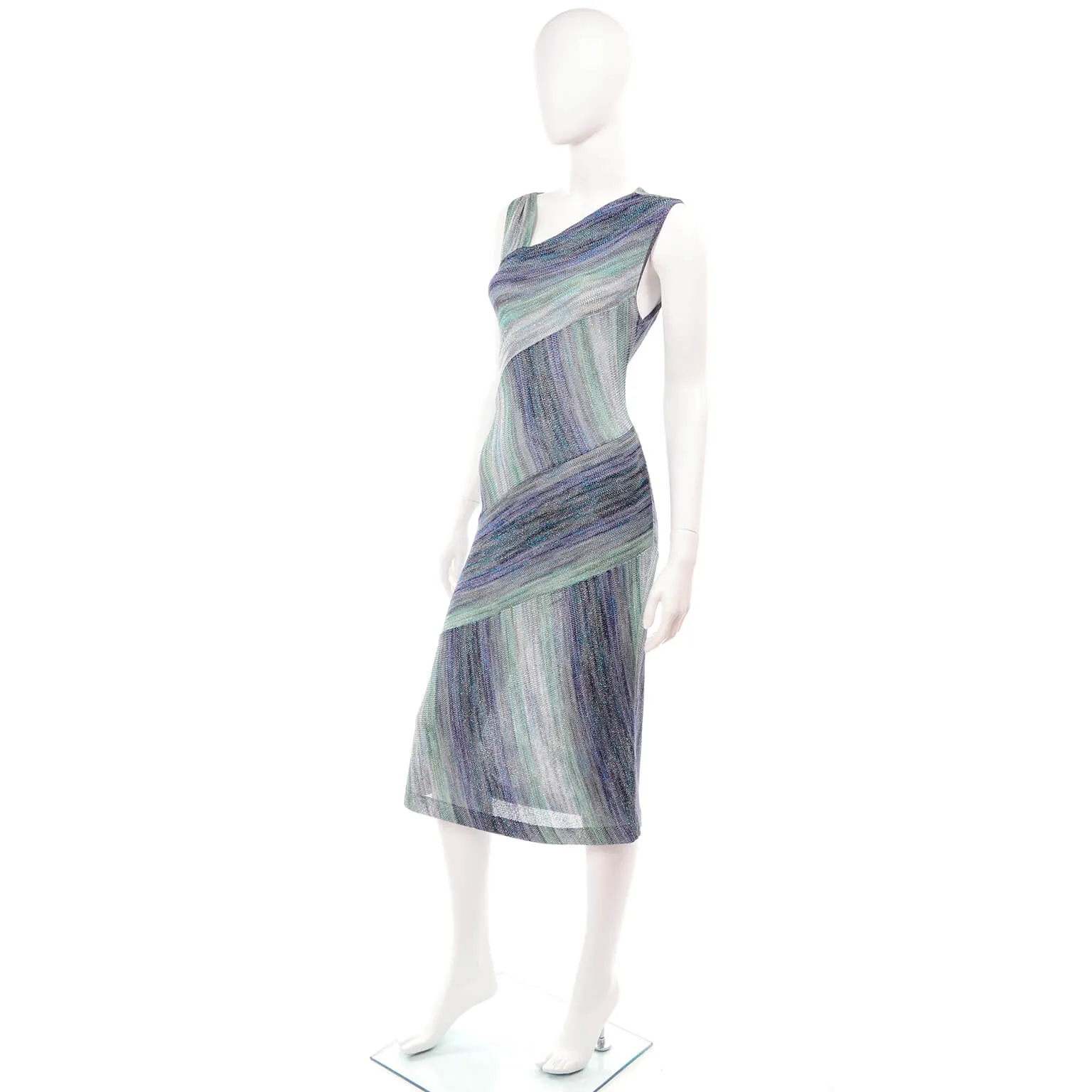 Missoni Metallic Stretch Knit Dress w/ Asymmetrical Striped Design 6/8