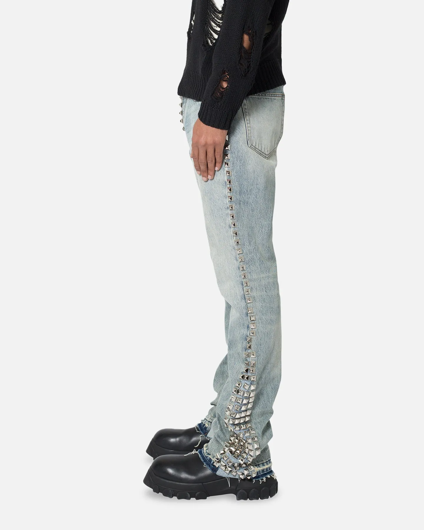 MNML B572 Studded Flare Denim Jeans Blue