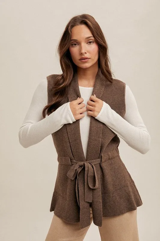 Mocha Belted Sweater Vest