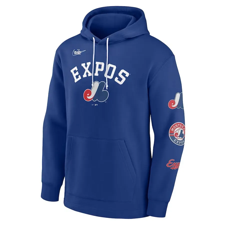 Montreal Expos MLB Nike Men's Royal Blue Cooperstown Rewind Lefty Pullover Hoodie