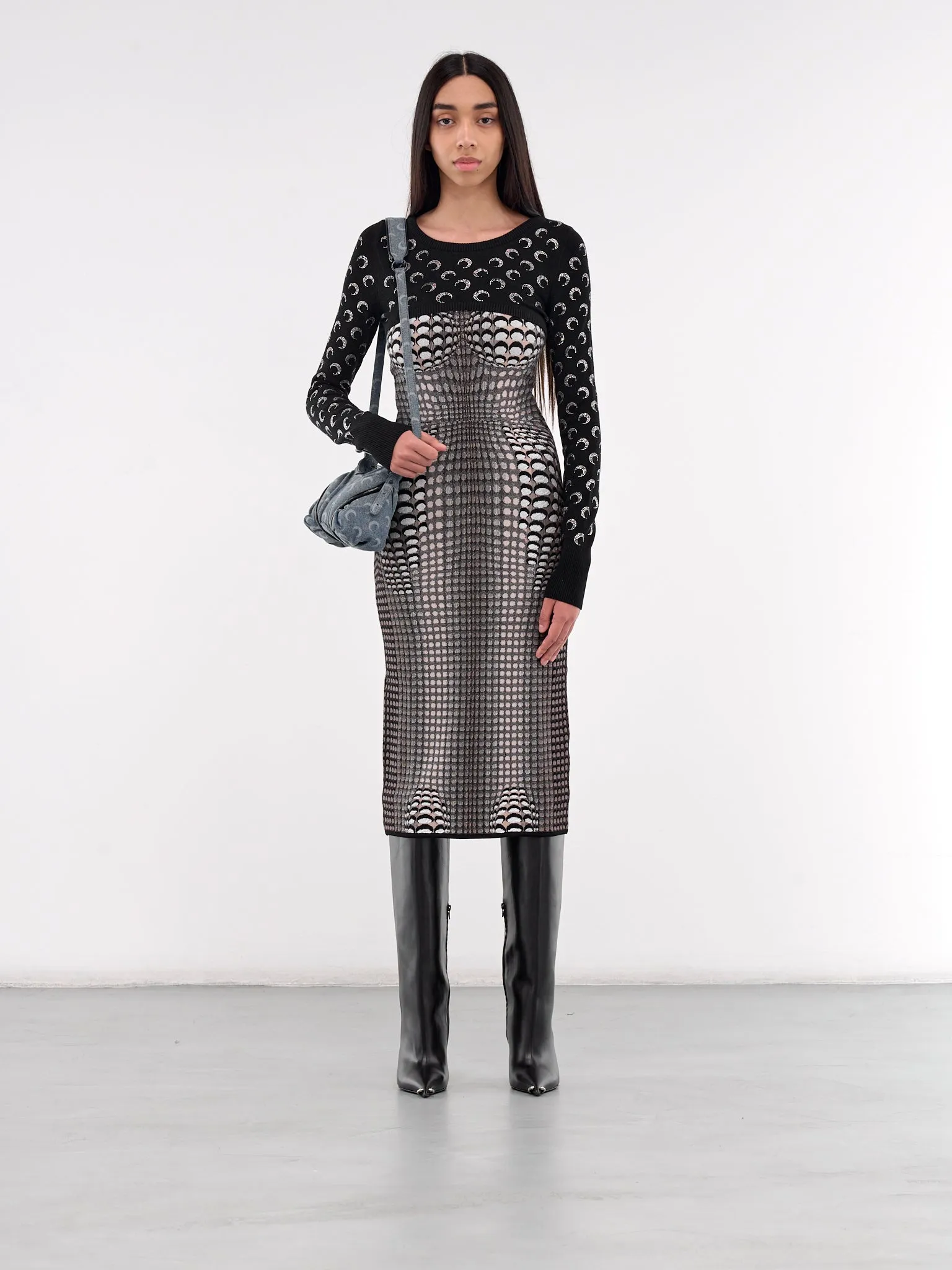 Moon Jacquard Knit Dress (WDR277A-CKNI0514-STONE-GREY)