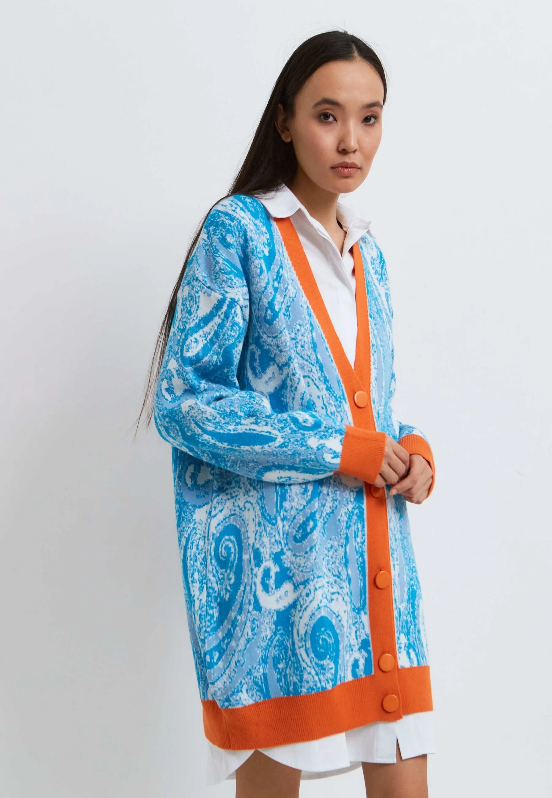 Multicoloured Button-Up Cardigan - Light Blue