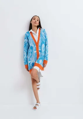 Multicoloured Button-Up Cardigan - Light Blue