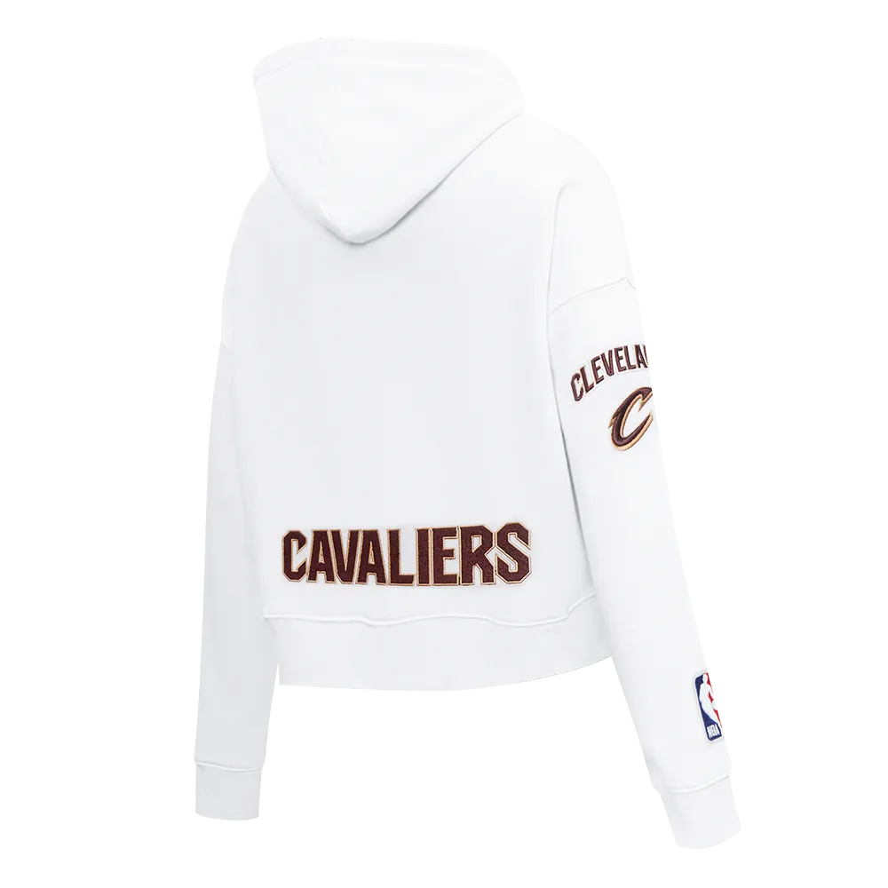 NBA CLEVELAND CAVALIERS CLASSIC WOMEN'S CROPPED PO HOODIE (WHITE)