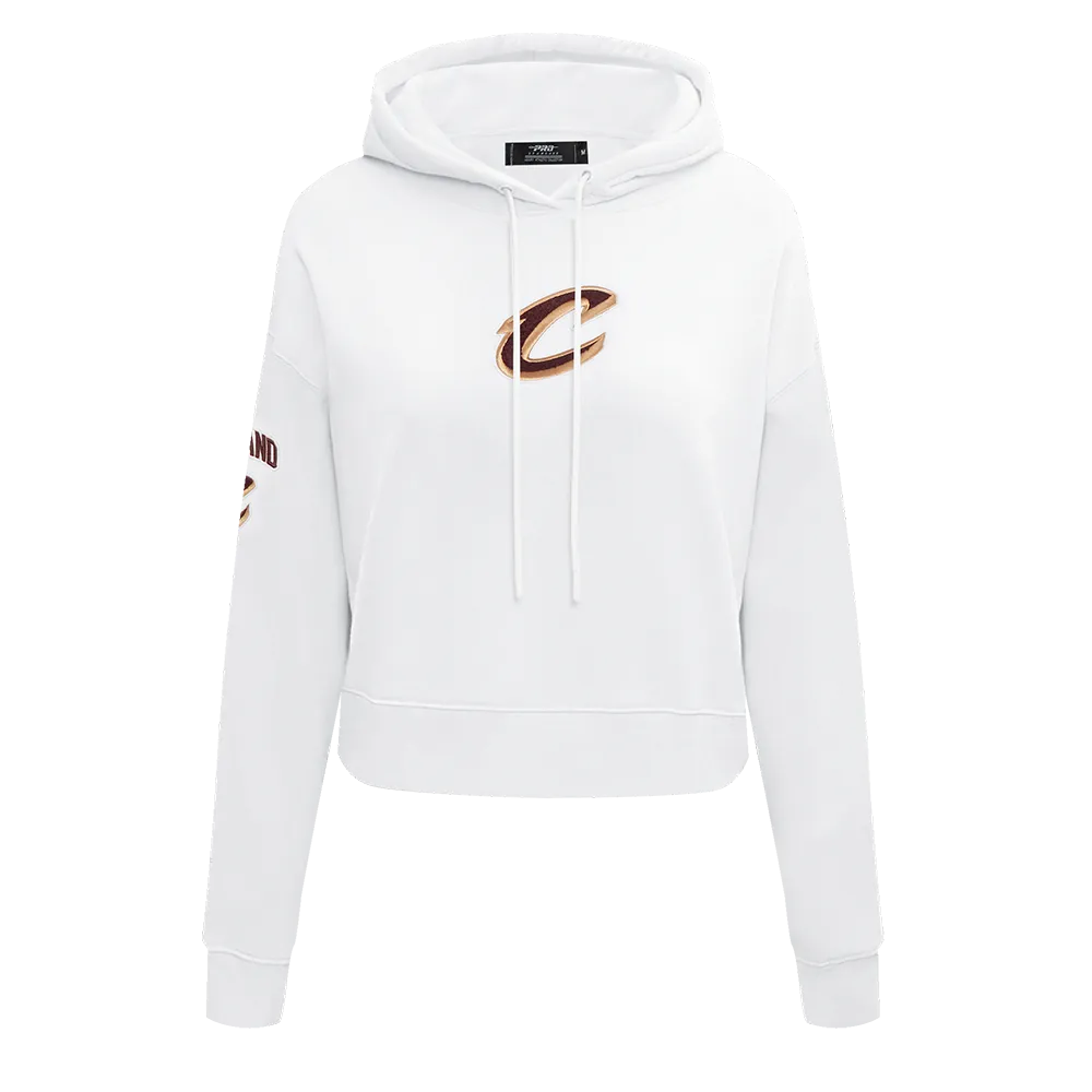 NBA CLEVELAND CAVALIERS CLASSIC WOMEN'S CROPPED PO HOODIE (WHITE)