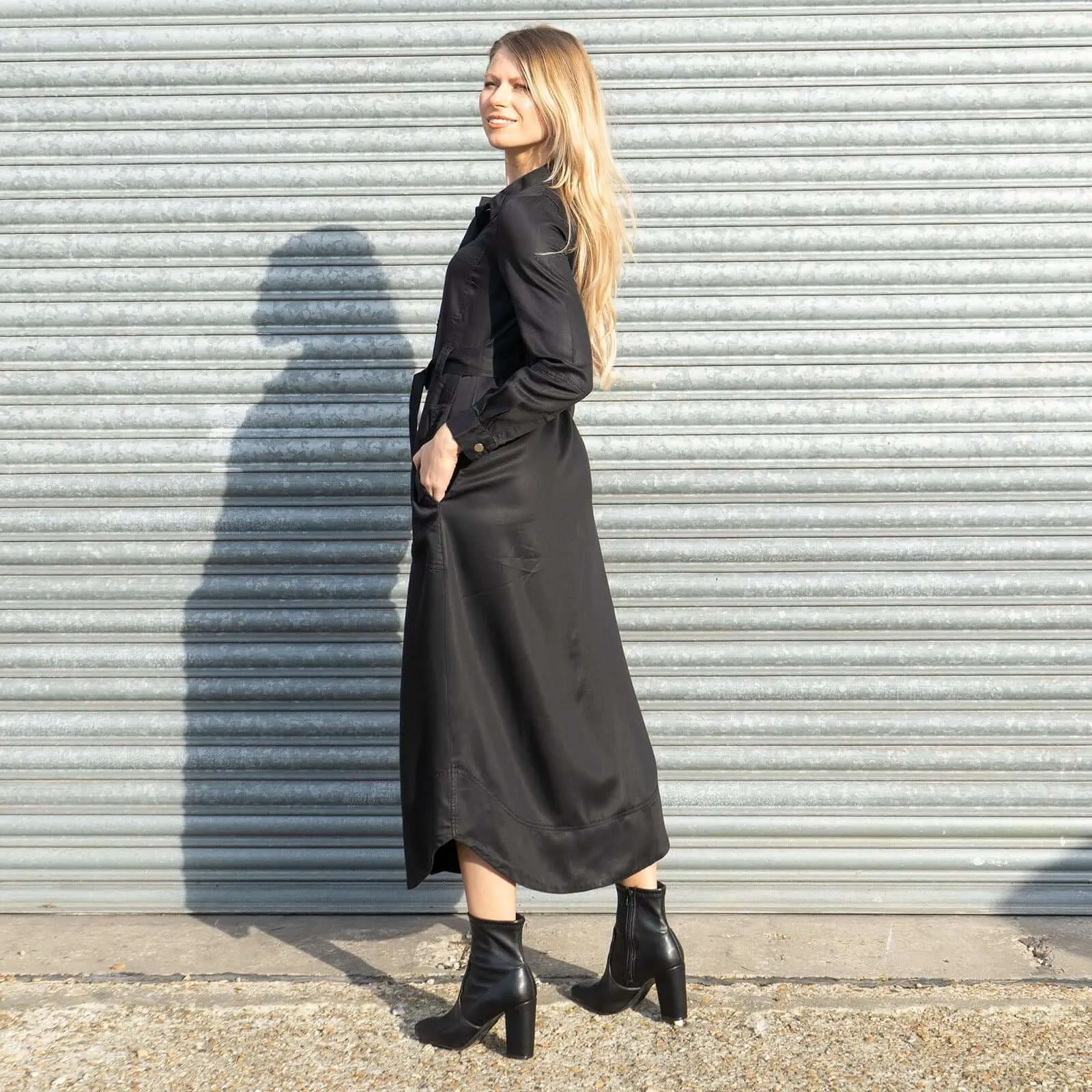 Next Belted Utility Long Sleeve Belted Button-Up Midi Midaxi Shirt Dresses