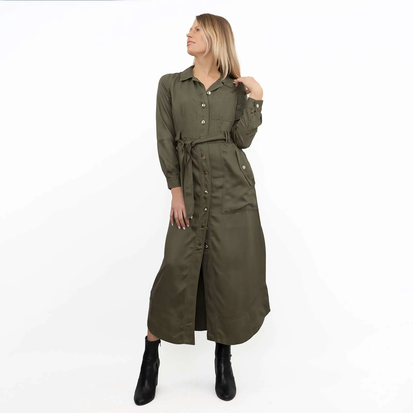 Next Belted Utility Long Sleeve Belted Button-Up Midi Midaxi Shirt Dresses