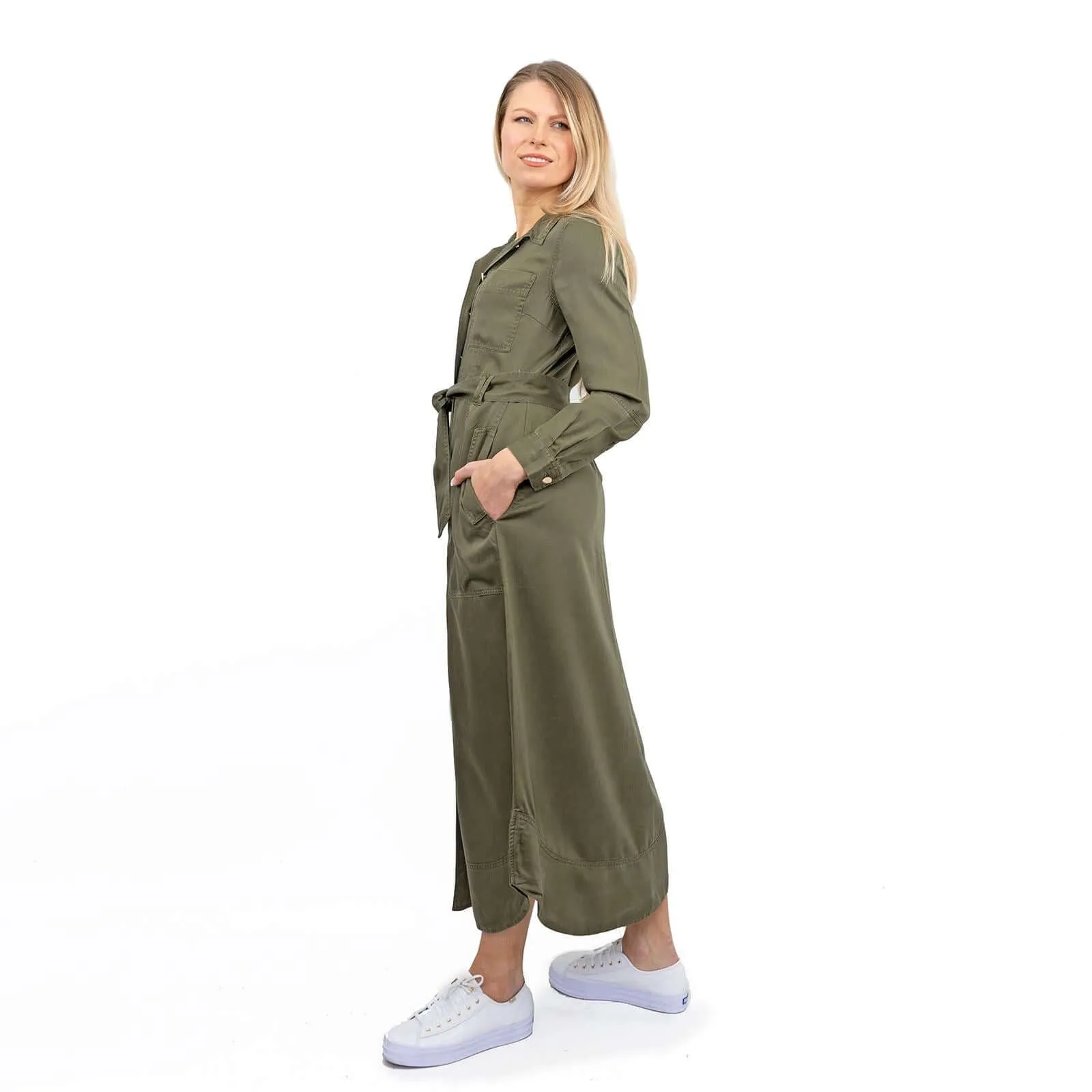 Next Belted Utility Long Sleeve Belted Button-Up Midi Midaxi Shirt Dresses