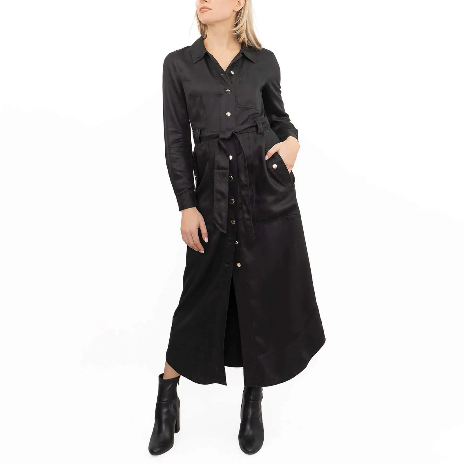 Next Belted Utility Long Sleeve Belted Button-Up Midi Midaxi Shirt Dresses