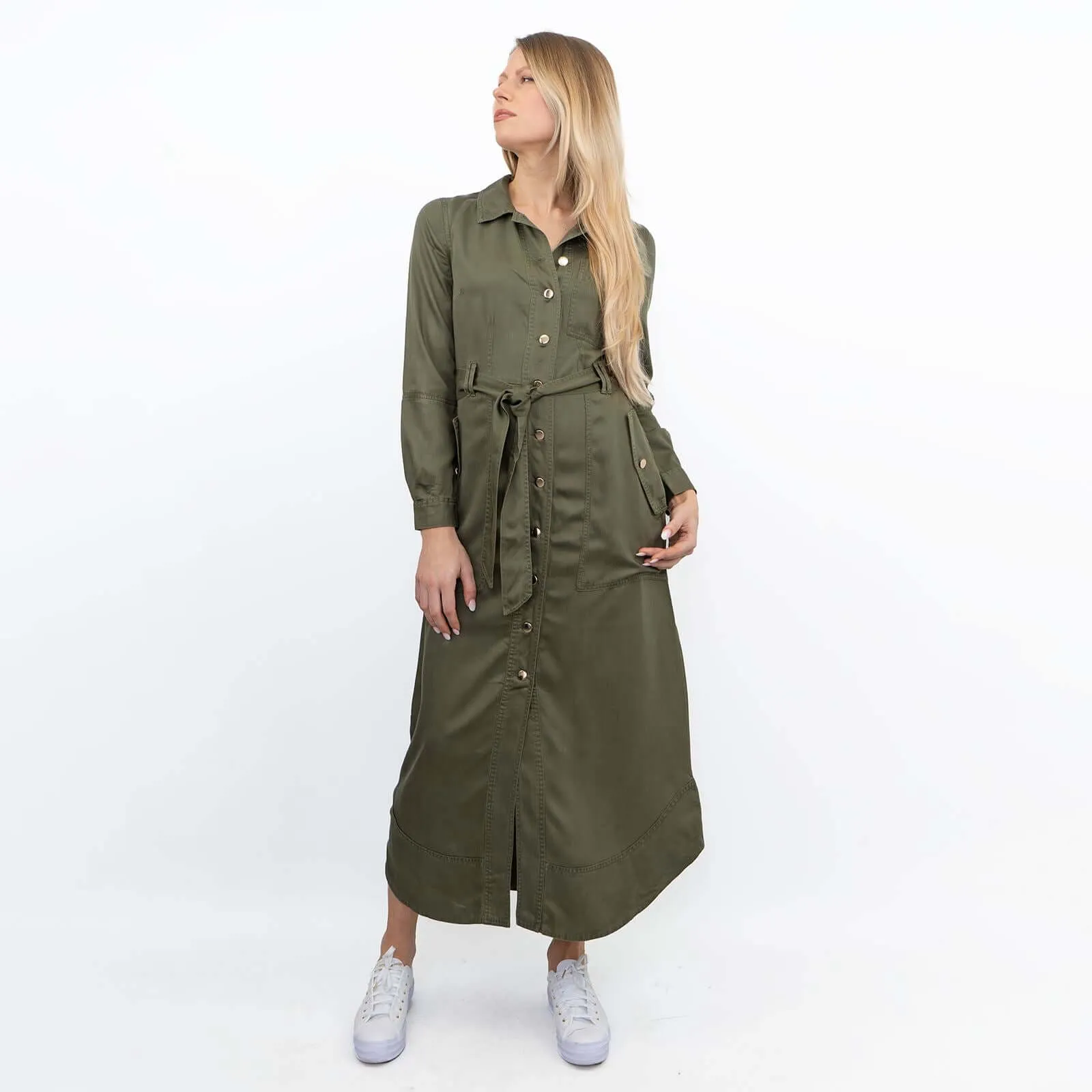 Next Belted Utility Long Sleeve Belted Button-Up Midi Midaxi Shirt Dresses