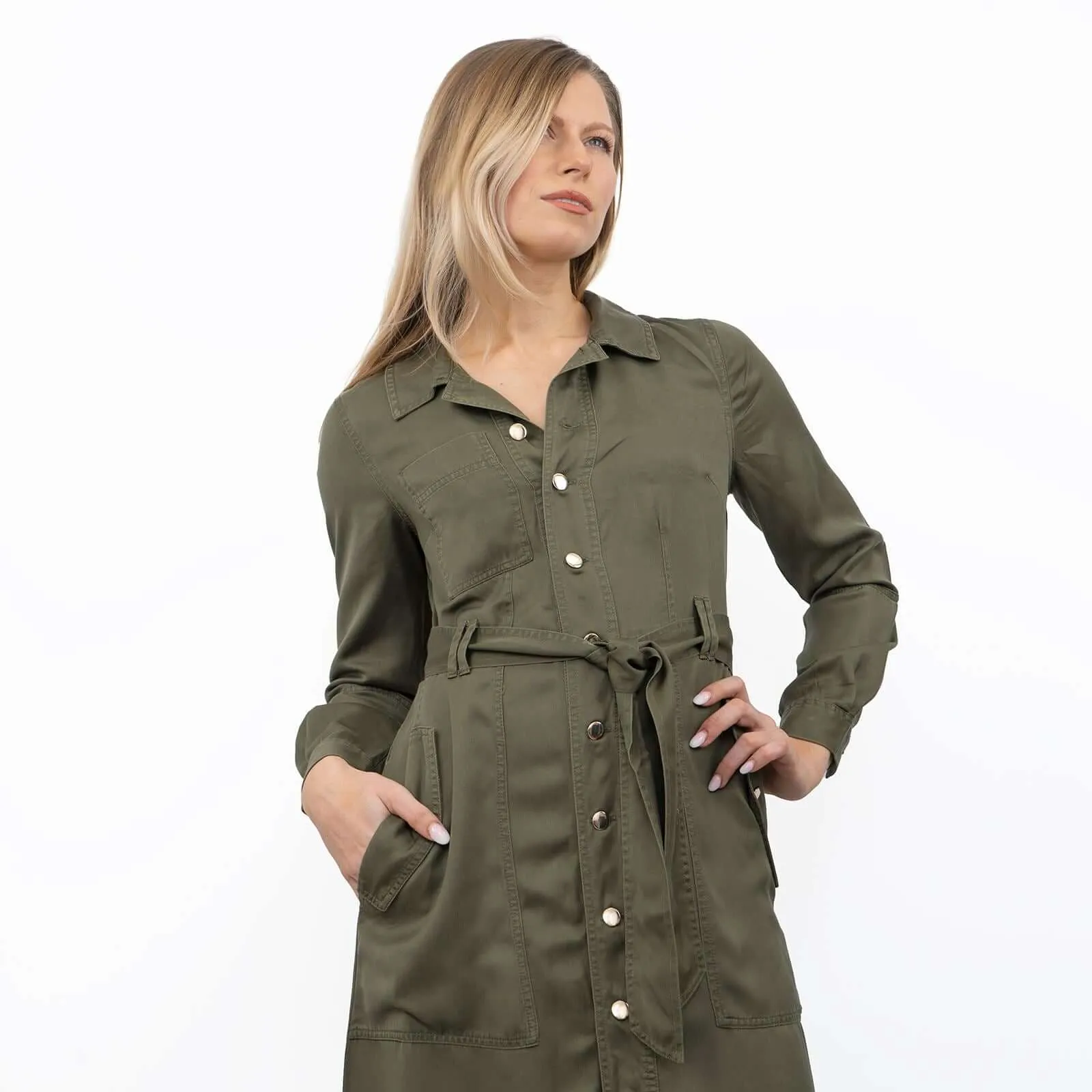 Next Belted Utility Long Sleeve Belted Button-Up Midi Midaxi Shirt Dresses