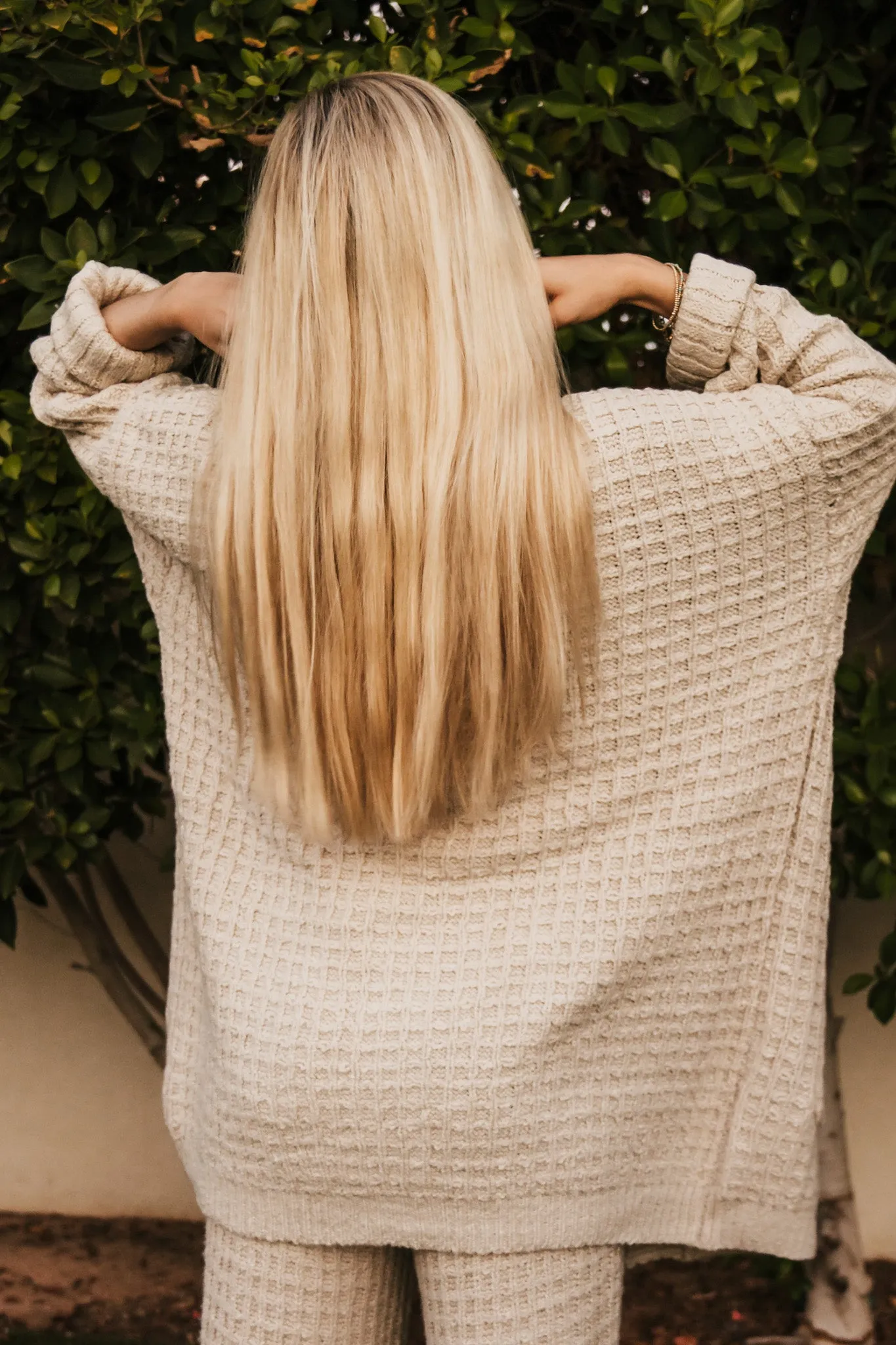 Northern Waffle Knit Open Front Cardigan in Oatmeal