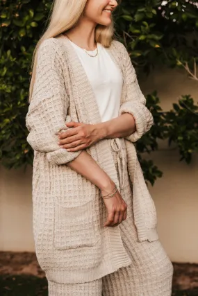 Northern Waffle Knit Open Front Cardigan in Oatmeal