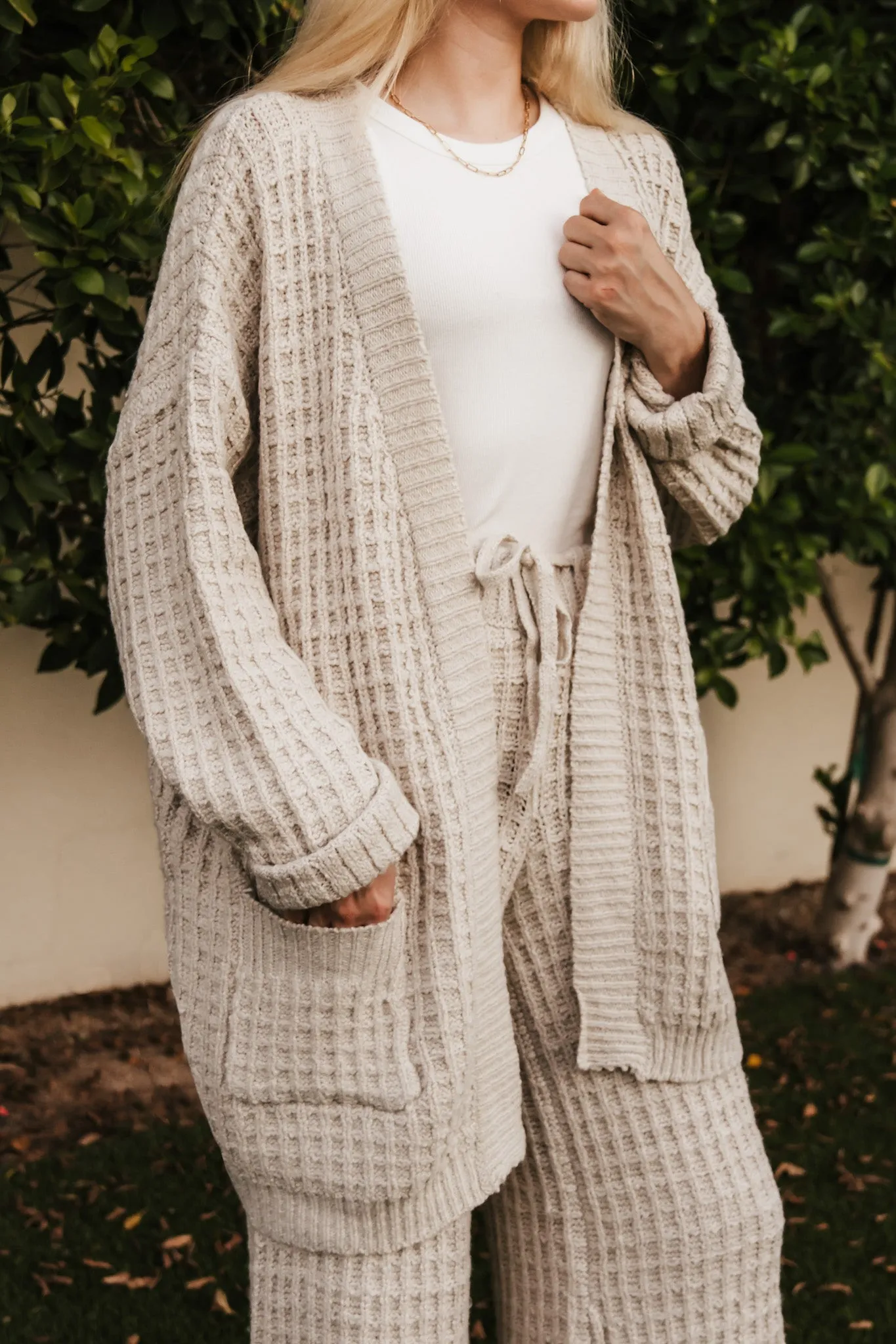 Northern Waffle Knit Open Front Cardigan in Oatmeal