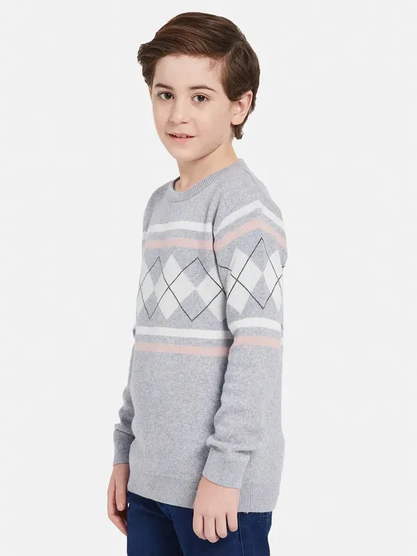 Octave Boys Geometric Printed Round Neck Long Sleeve Pullover Cotton Sweaters