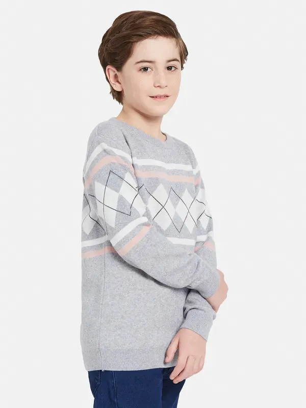 Octave Boys Geometric Printed Round Neck Long Sleeve Pullover Cotton Sweaters