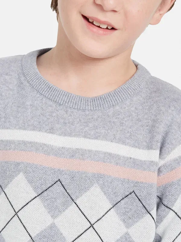 Octave Boys Geometric Printed Round Neck Long Sleeve Pullover Cotton Sweaters