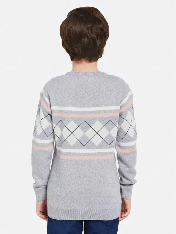 Octave Boys Geometric Printed Round Neck Long Sleeve Pullover Cotton Sweaters