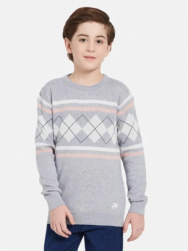 Octave Boys Geometric Printed Round Neck Long Sleeve Pullover Cotton Sweaters