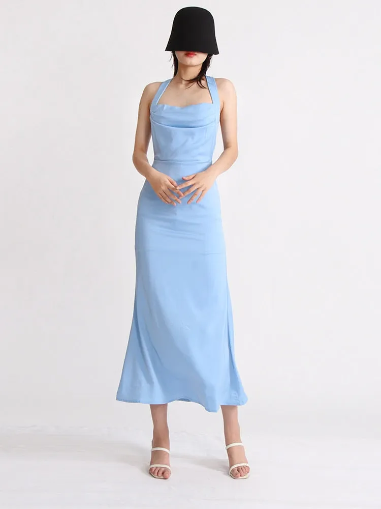 Off Shoulder Dresses For Women Halter Sleeveless High Waist Elegant Minimalist Dress Female Fashion Style Clothing