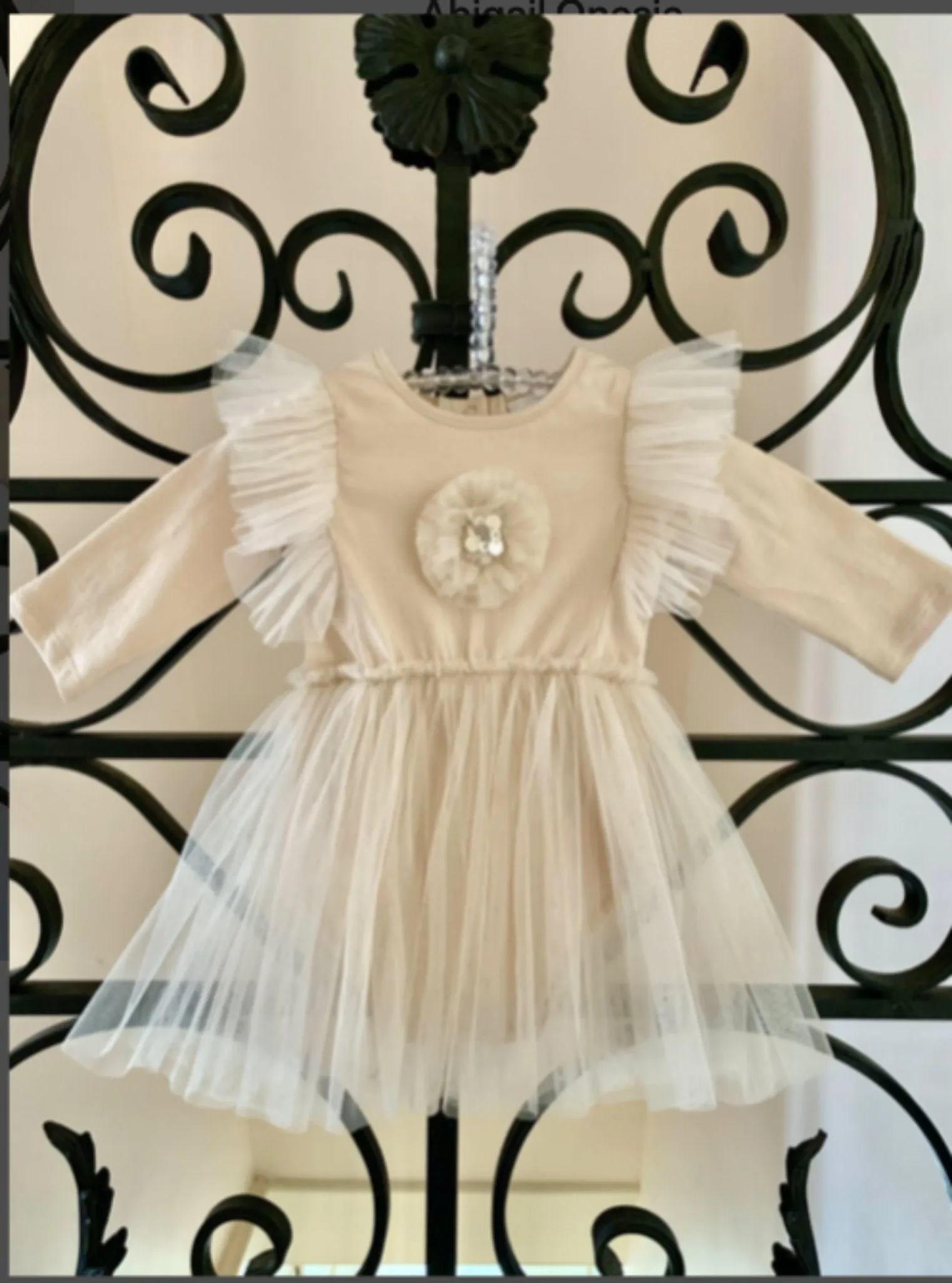 Ooh La La Couture Baby Girls Cream Abigail Long Sleeve Onesie Dress