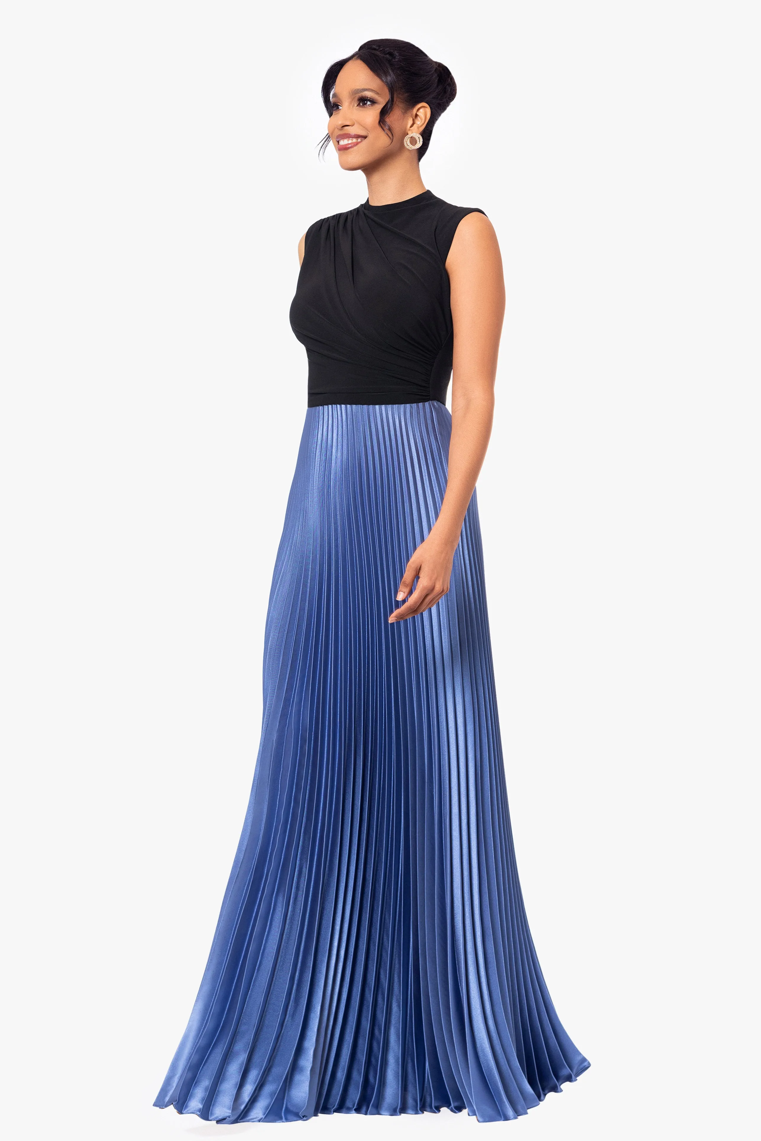 Petite "Katrina" Long Jersey Knit Pleated Skirt Dress