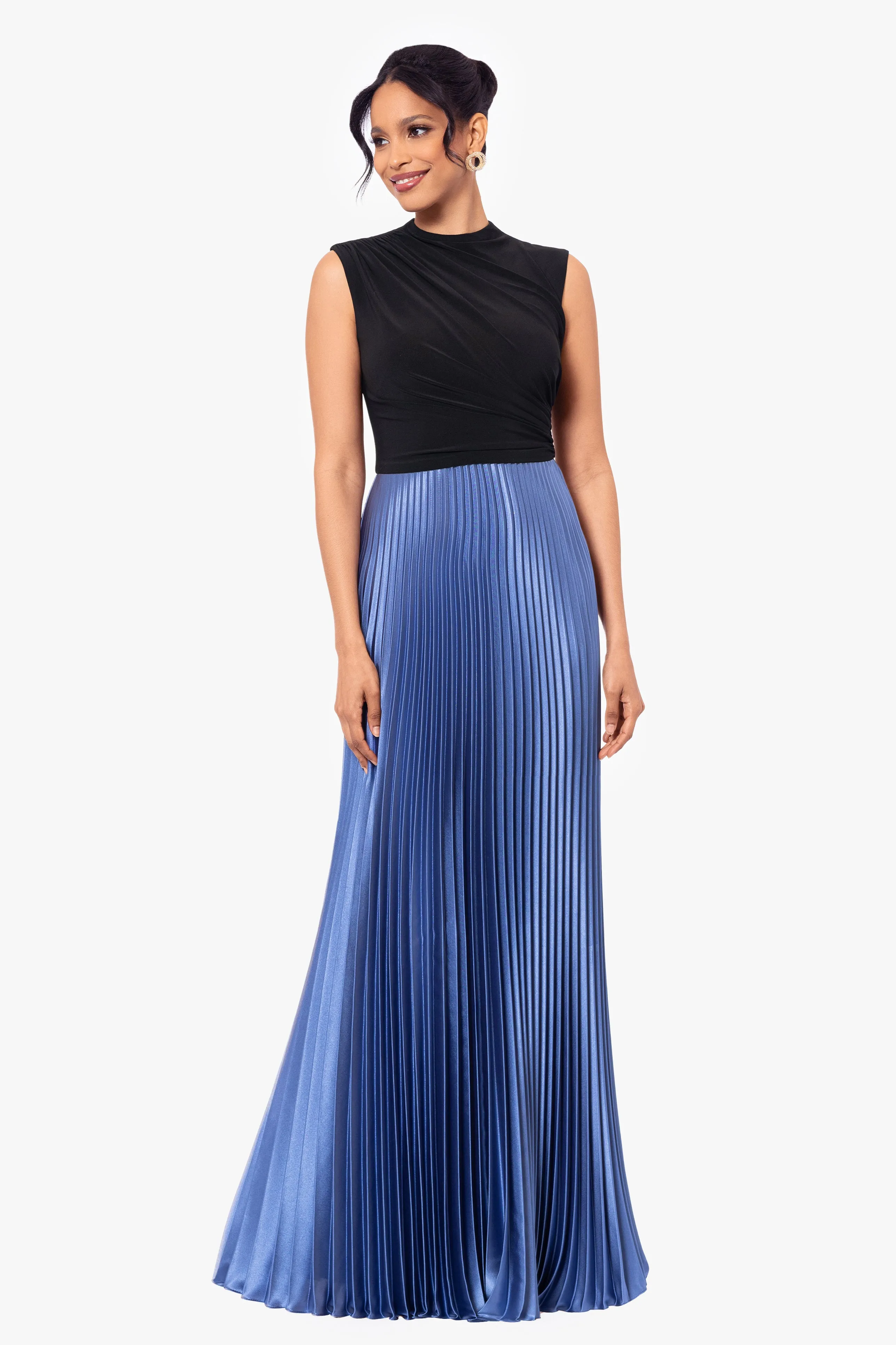 Petite "Katrina" Long Jersey Knit Pleated Skirt Dress