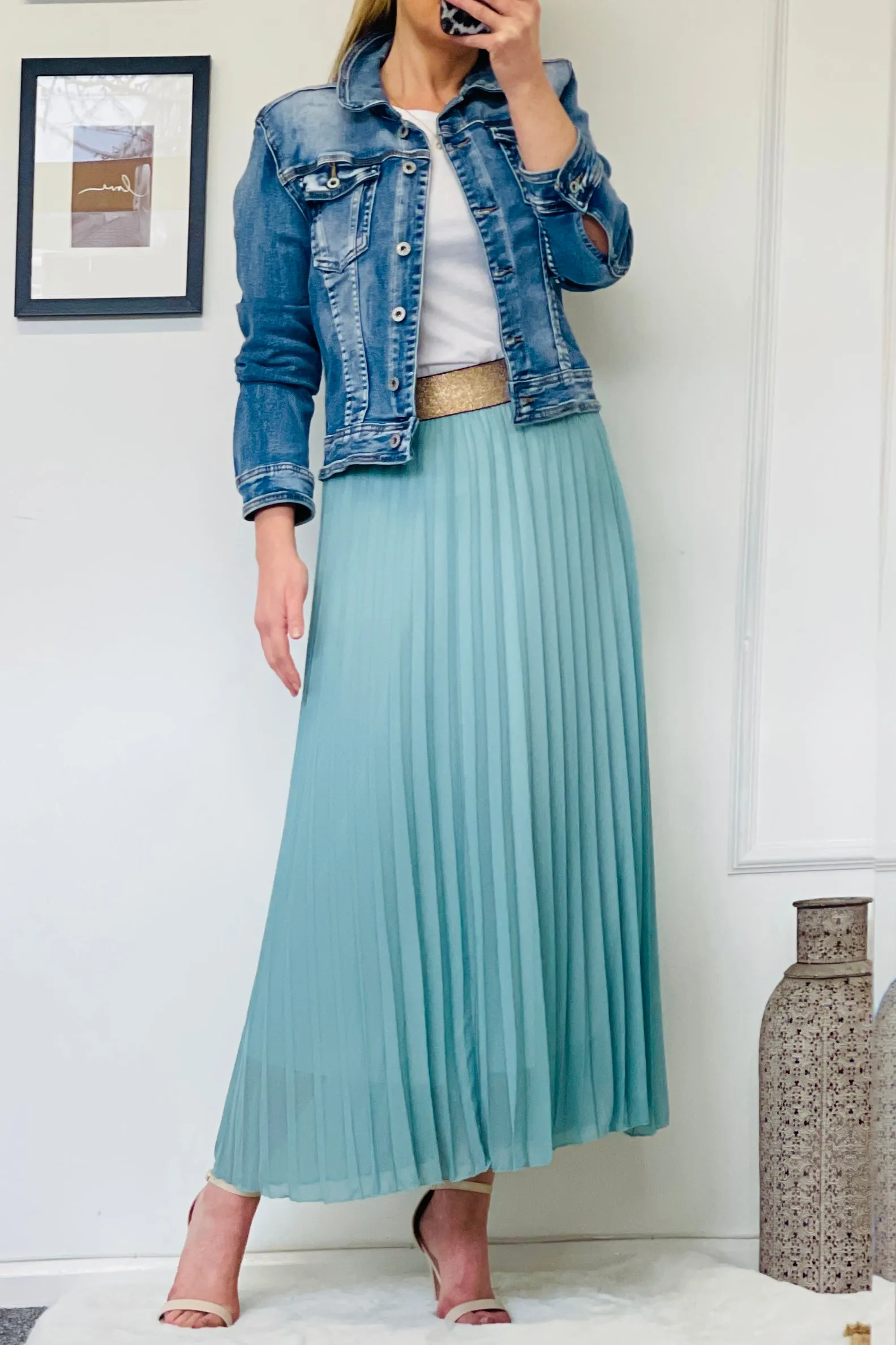 Pleated Maxi Skirt | Aqua