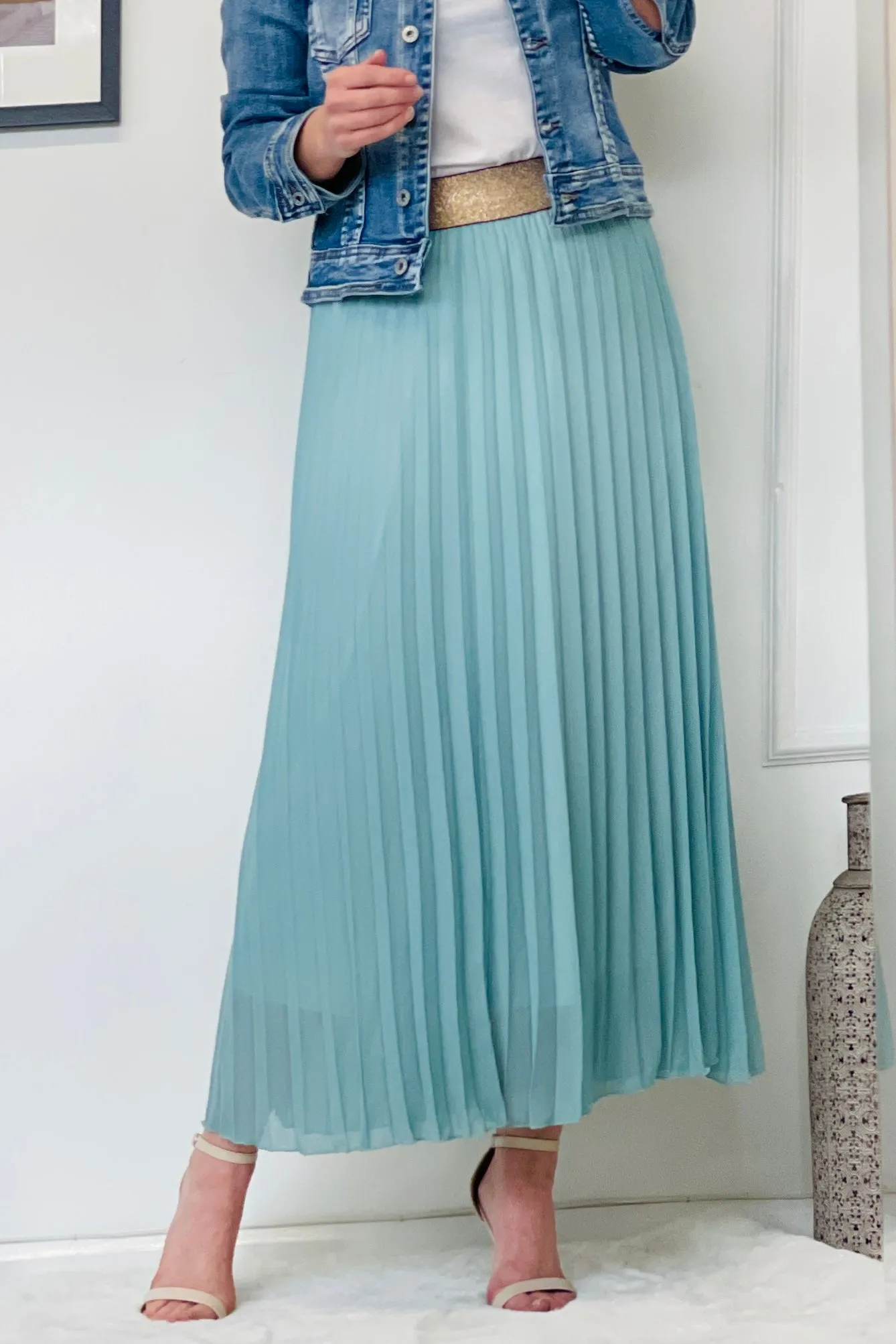 Pleated Maxi Skirt | Aqua