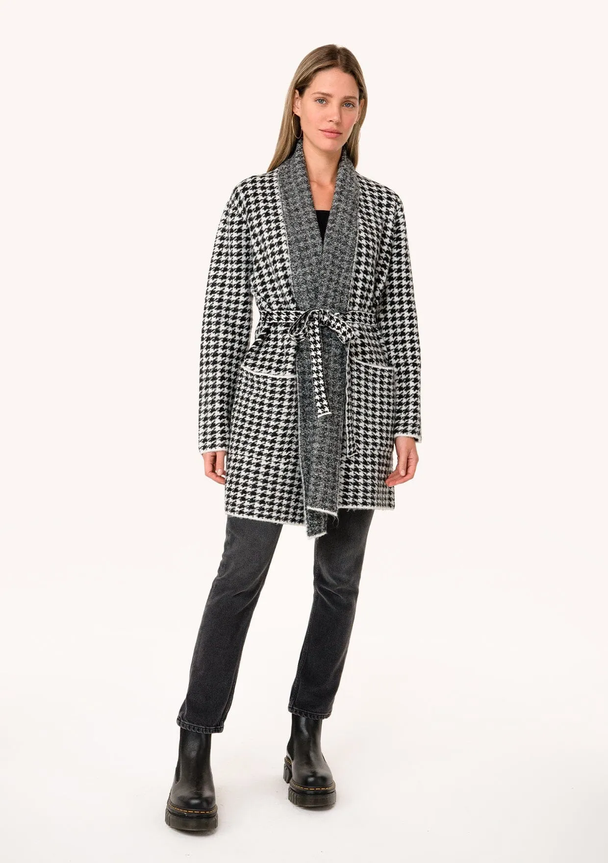 Presley Houndstooth Shawl Cardigan