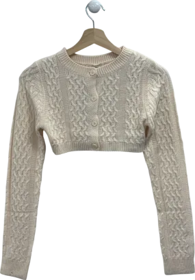 PrettyLittleThing Cream Cable Knit Cropped Cardigan UK S