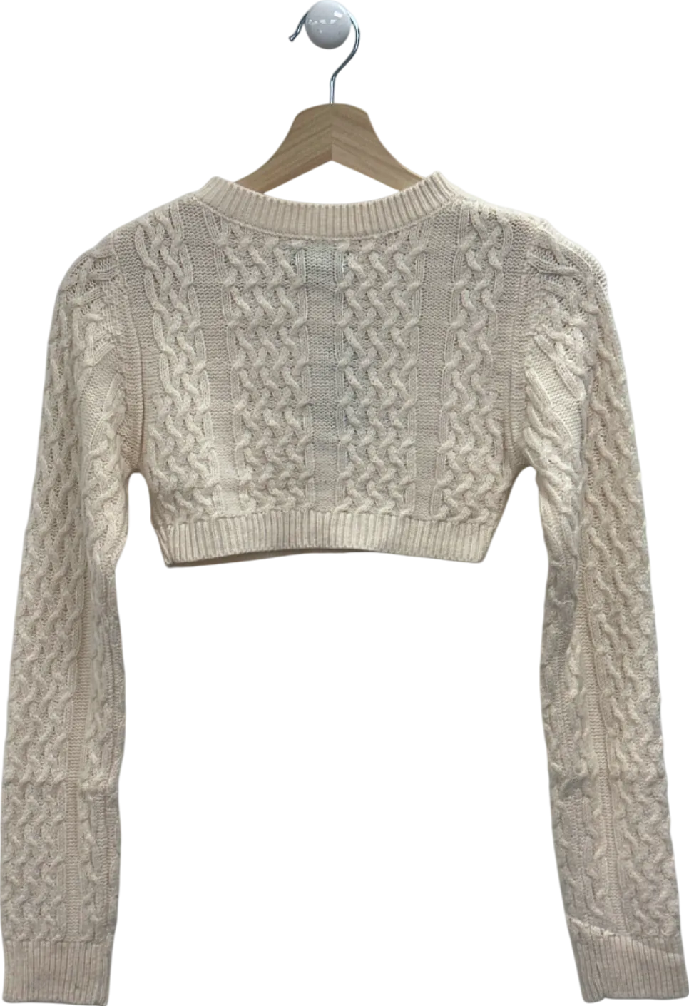 PrettyLittleThing Cream Cable Knit Cropped Cardigan UK S