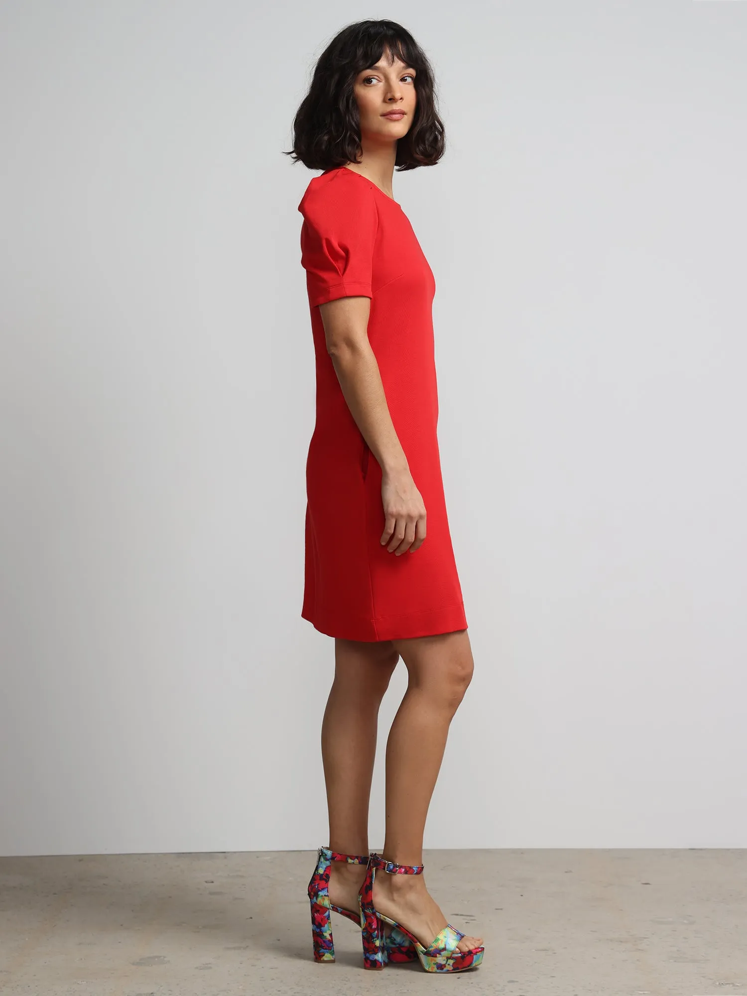 Puff-Sleeve Shift Dress - City Knits