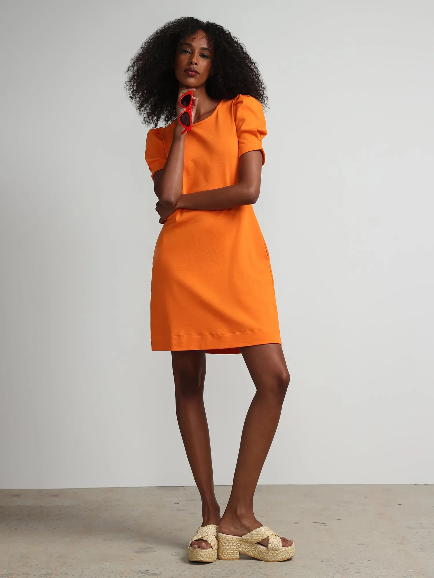 Puff-Sleeve Shift Dress - City Knits