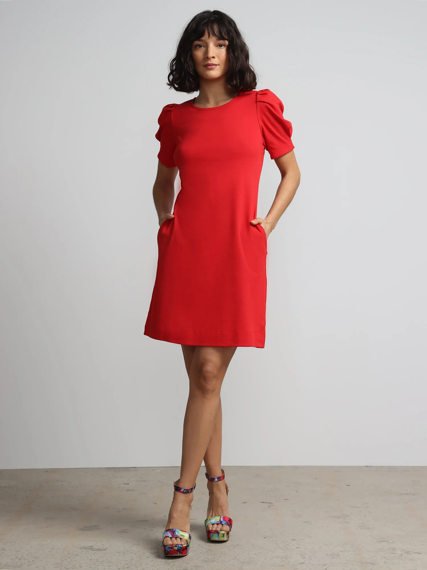 Puff-Sleeve Shift Dress - City Knits