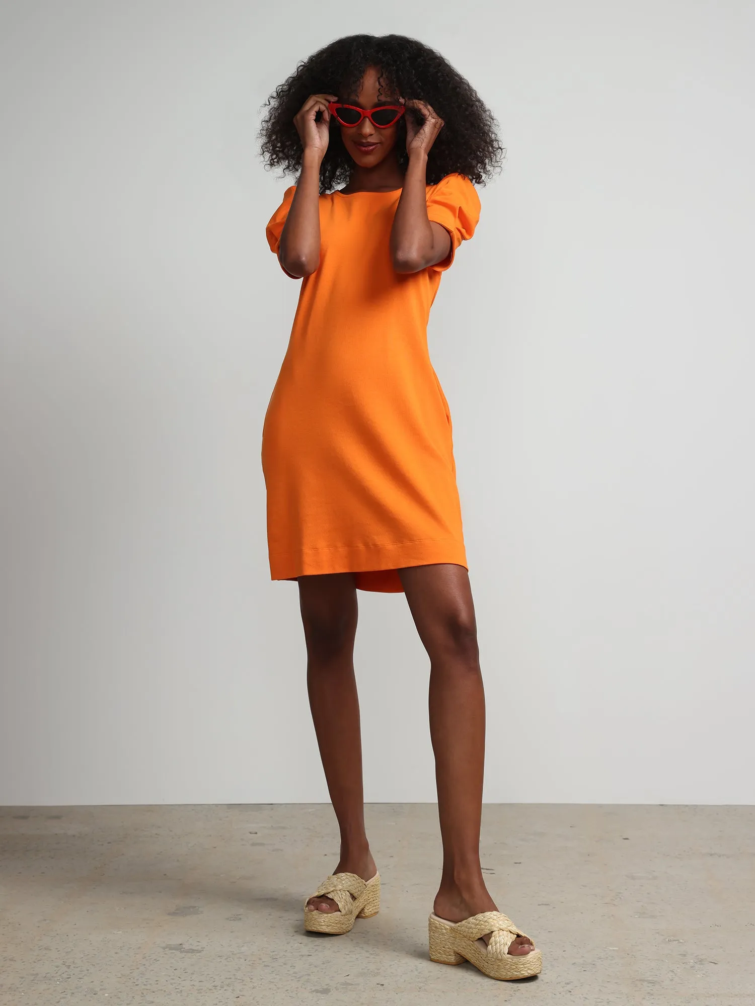 Puff-Sleeve Shift Dress - City Knits