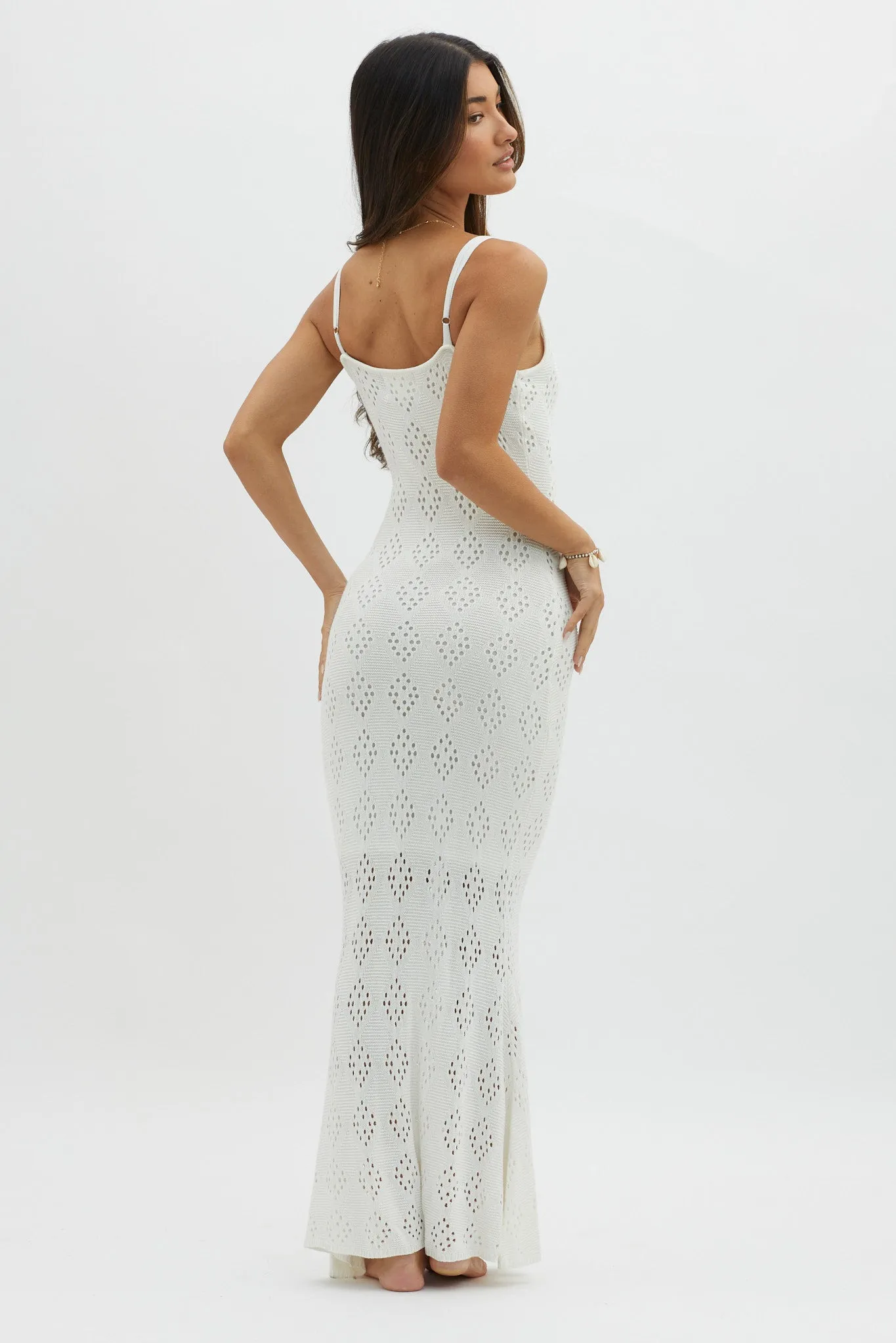 Raven Cami Strap Crochet Maxi Dress White