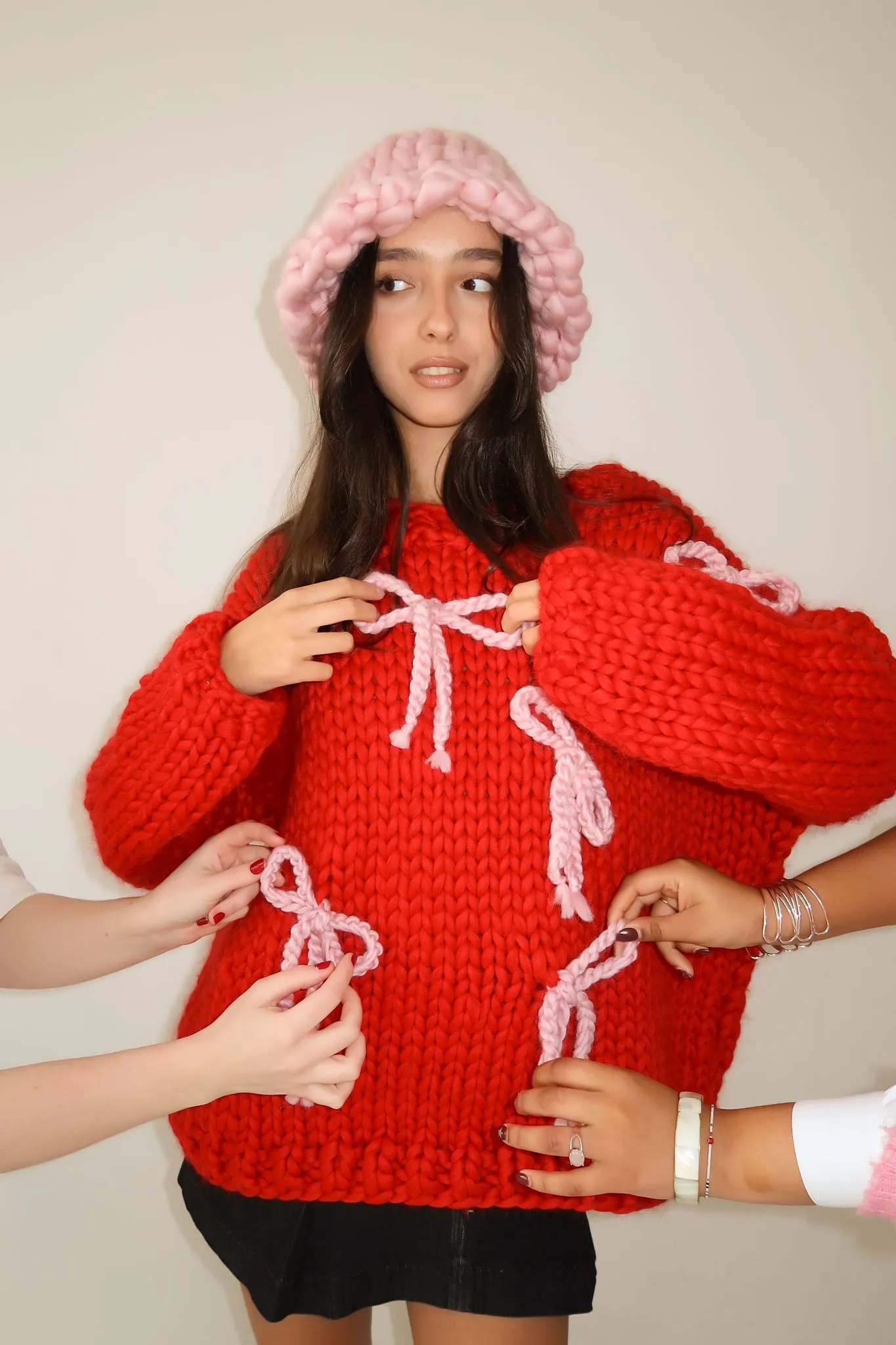 Red Chunky Bow Knit Sweater