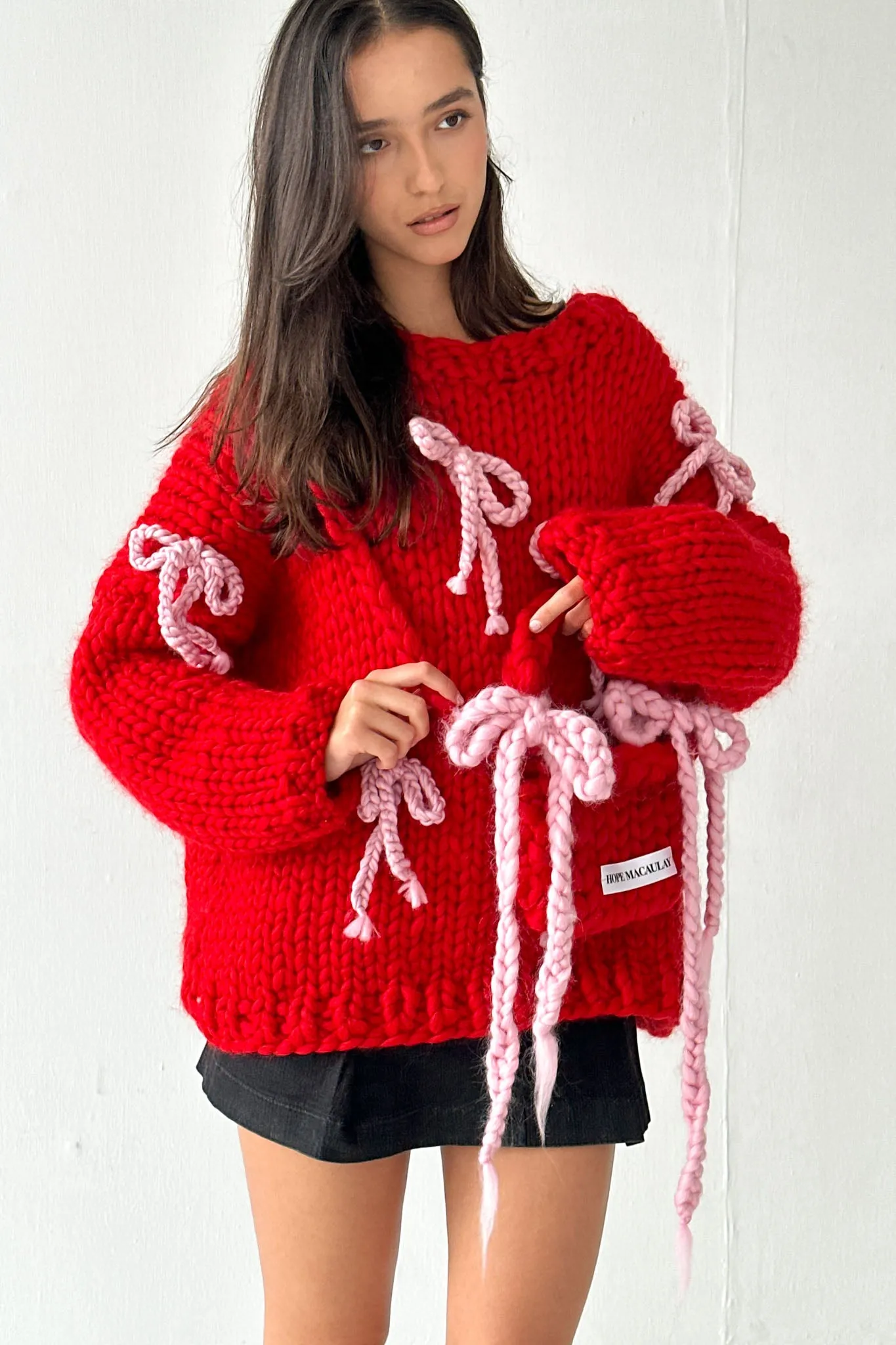 Red Chunky Bow Knit Sweater