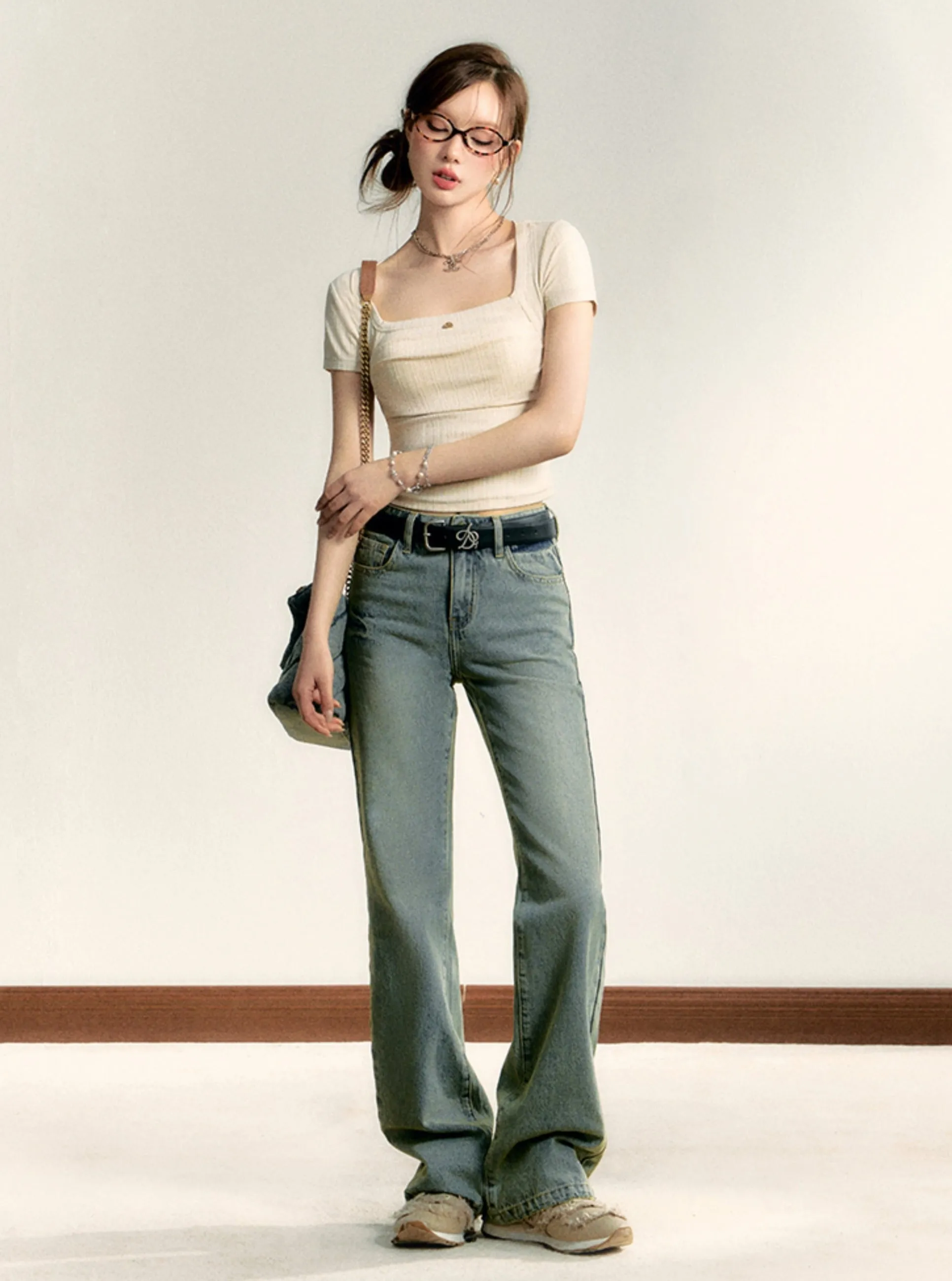 Retro Flared Denim Jeans - High-Waisted Wide-Leg Bellbottoms