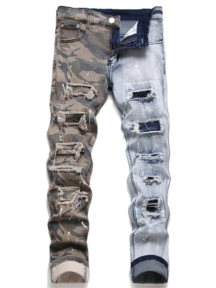 Ripped Camo Patch Denim Jeans