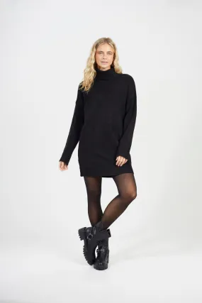 ROLL NECK KNITTED DRESS, BLACK