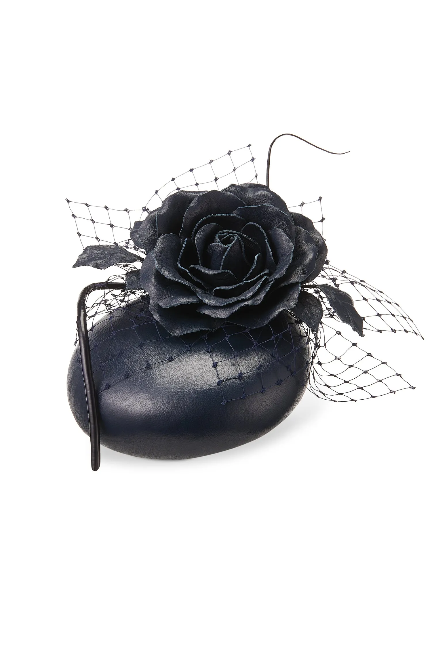 Rose Bud Navy Leather Percher Hat