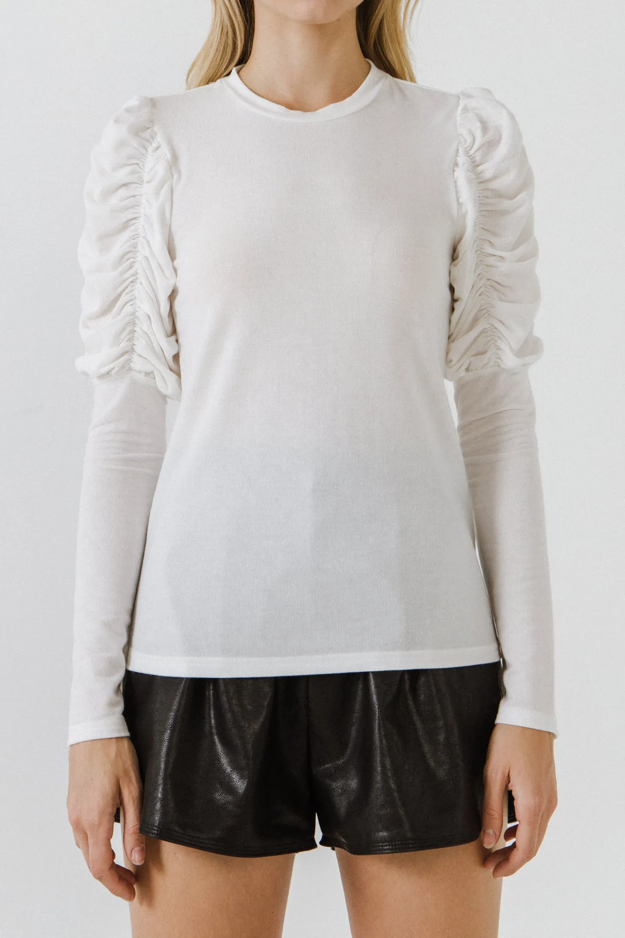 Ruched Sleeve Knit Top