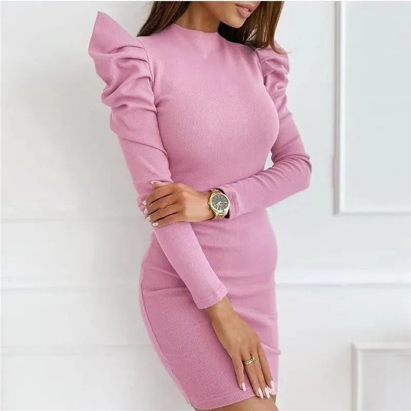 Ruffle Sleeve Knitted Bandage Dress